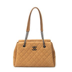 Shoulder Bag Lady Pearly Shopping Tote Tan Quilted Matte Caviar Leather