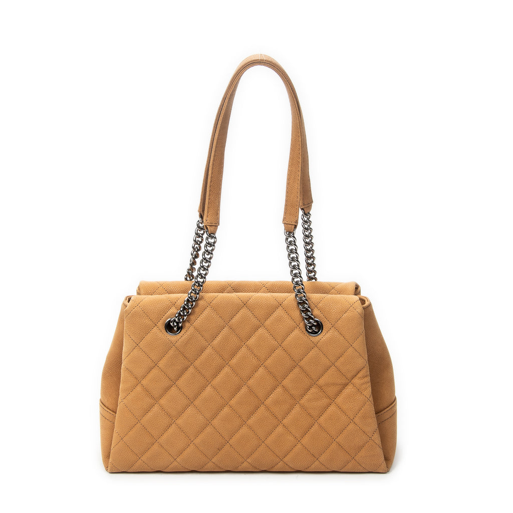 Shoulder Bag Lady Pearly Shopping Tote Tan Quilted Matte Caviar Leather