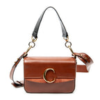 Shoulder Bag Small C Double Carry Brown Calfskin Leather