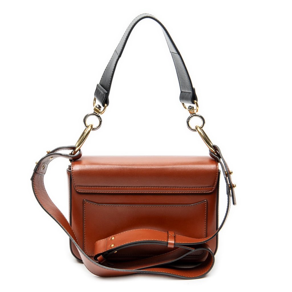 Shoulder Bag Small C Double Carry Brown Calfskin Leather