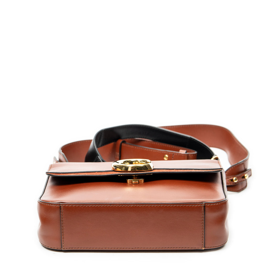 Shoulder Bag Small C Double Carry Brown Calfskin Leather