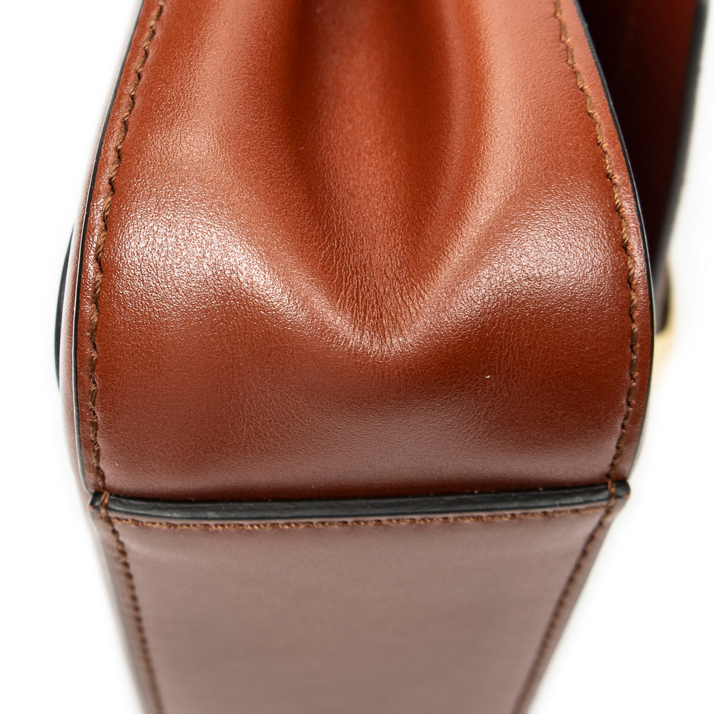 Shoulder Bag Small C Double Carry Brown Calfskin Leather