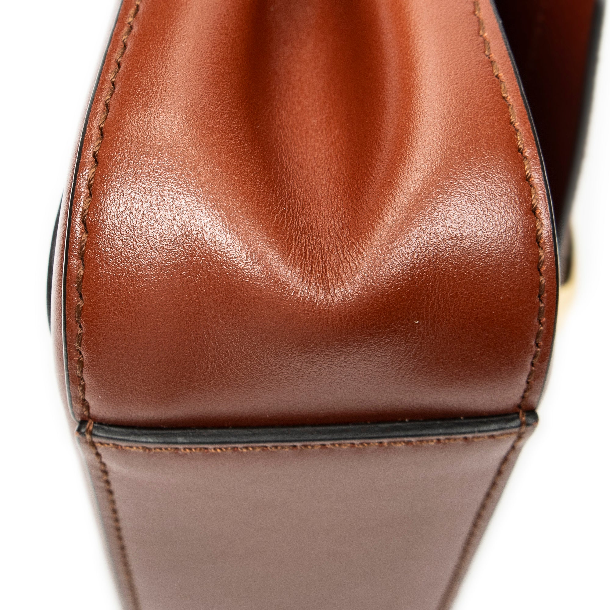 Shoulder Bag Small C Double Carry Brown Calfskin Leather