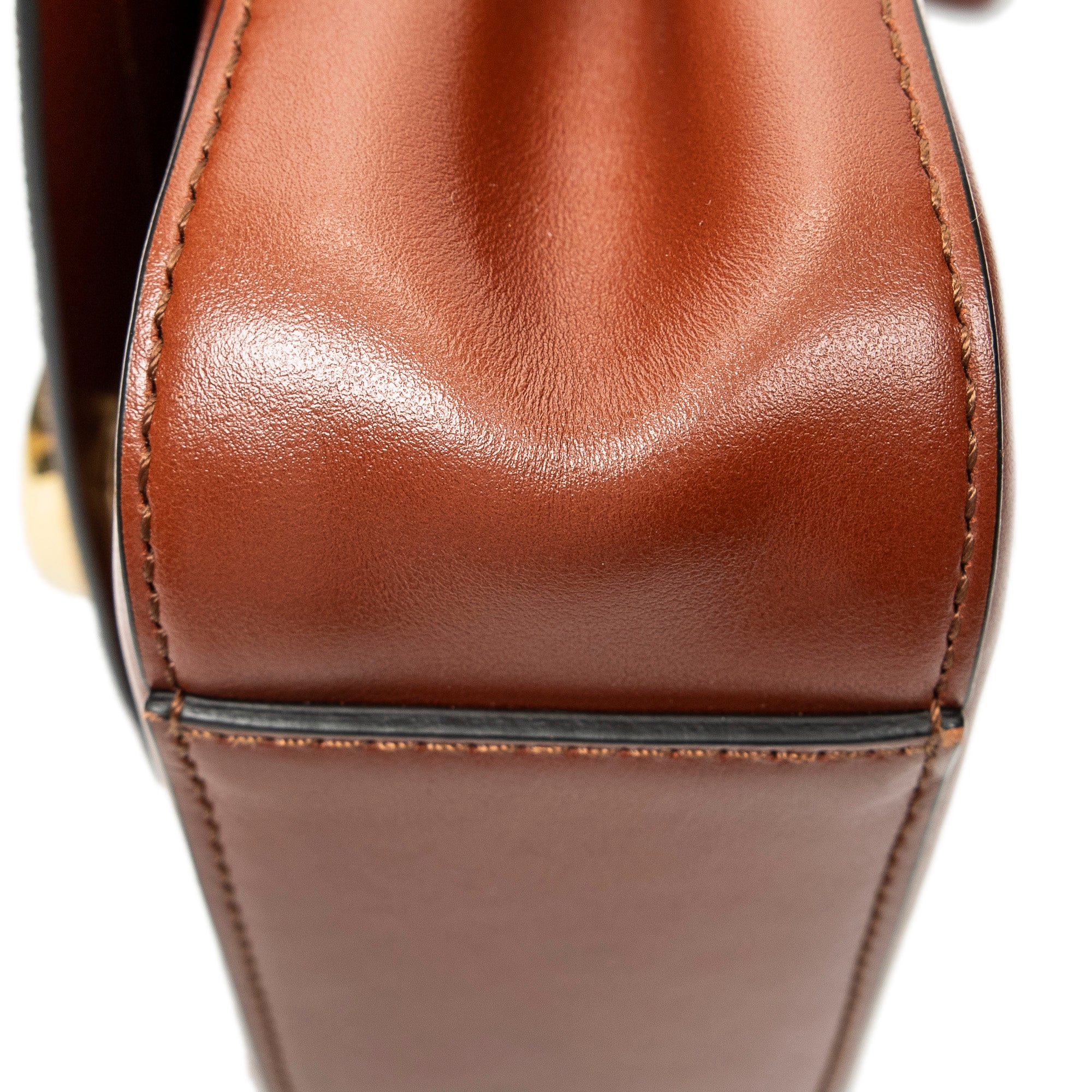 Shoulder Bag Small C Double Carry Brown Calfskin Leather