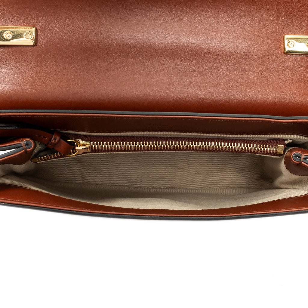 Shoulder Bag Small C Double Carry Brown Calfskin Leather