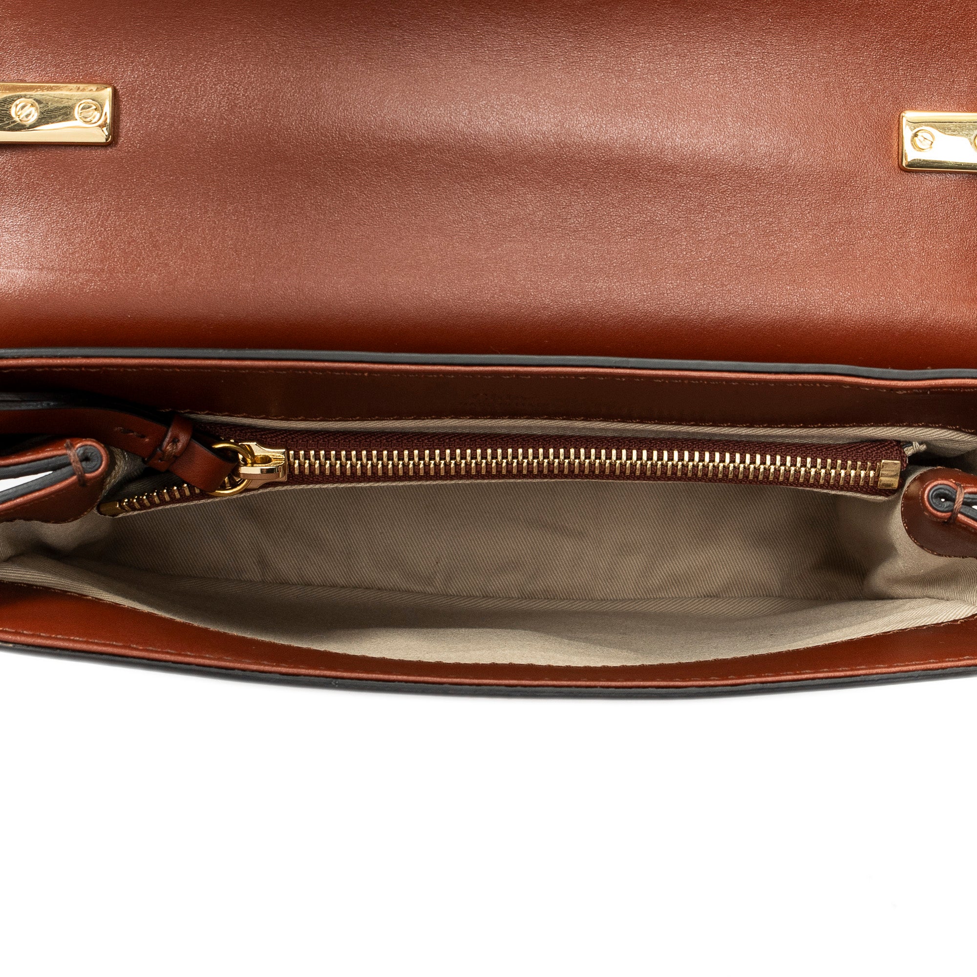Shoulder Bag Small C Double Carry Brown Calfskin Leather