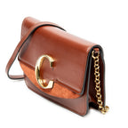 Shoulder Bag C Chain Clutch Brown Calfskin Leather