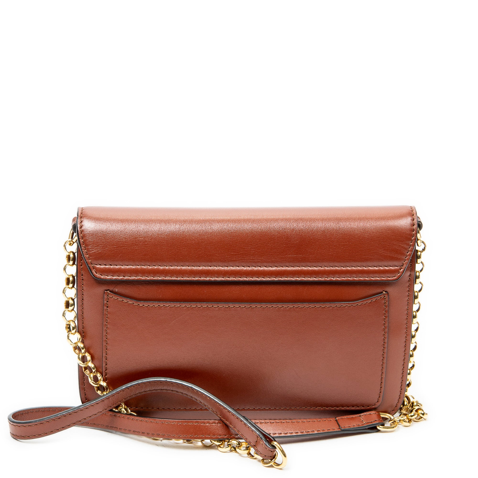 Shoulder Bag C Chain Clutch Brown Calfskin Leather