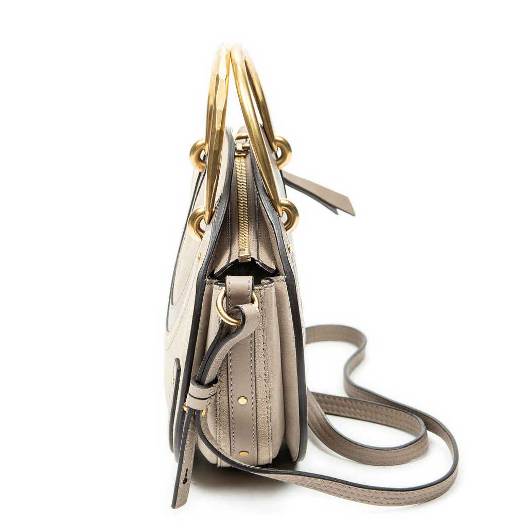 Shoulder Bag Small Pixie Crossbody Grey Grained Calfskin Leather