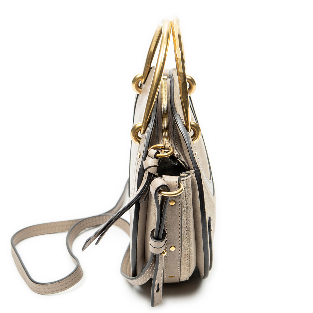 Shoulder Bag Small Pixie Crossbody Grey Grained Calfskin Leather