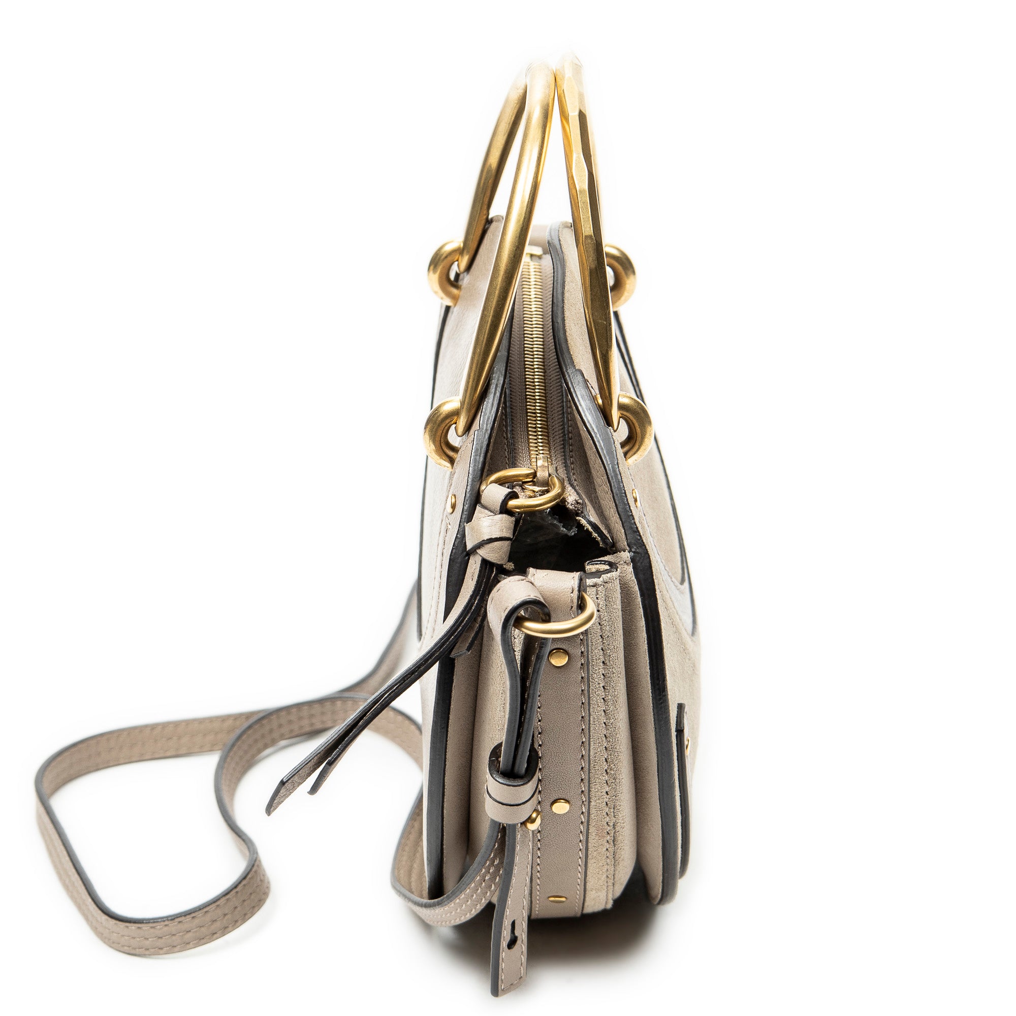 Shoulder Bag Small Pixie Crossbody Grey Grained Calfskin Leather