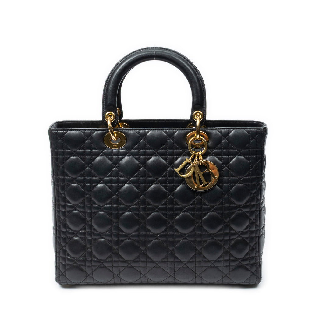 Handbag Large Lady Dior Zip Black Cannage Lambskin Leather