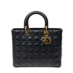 Handbag Large Lady Dior Zip Black Cannage Lambskin Leather