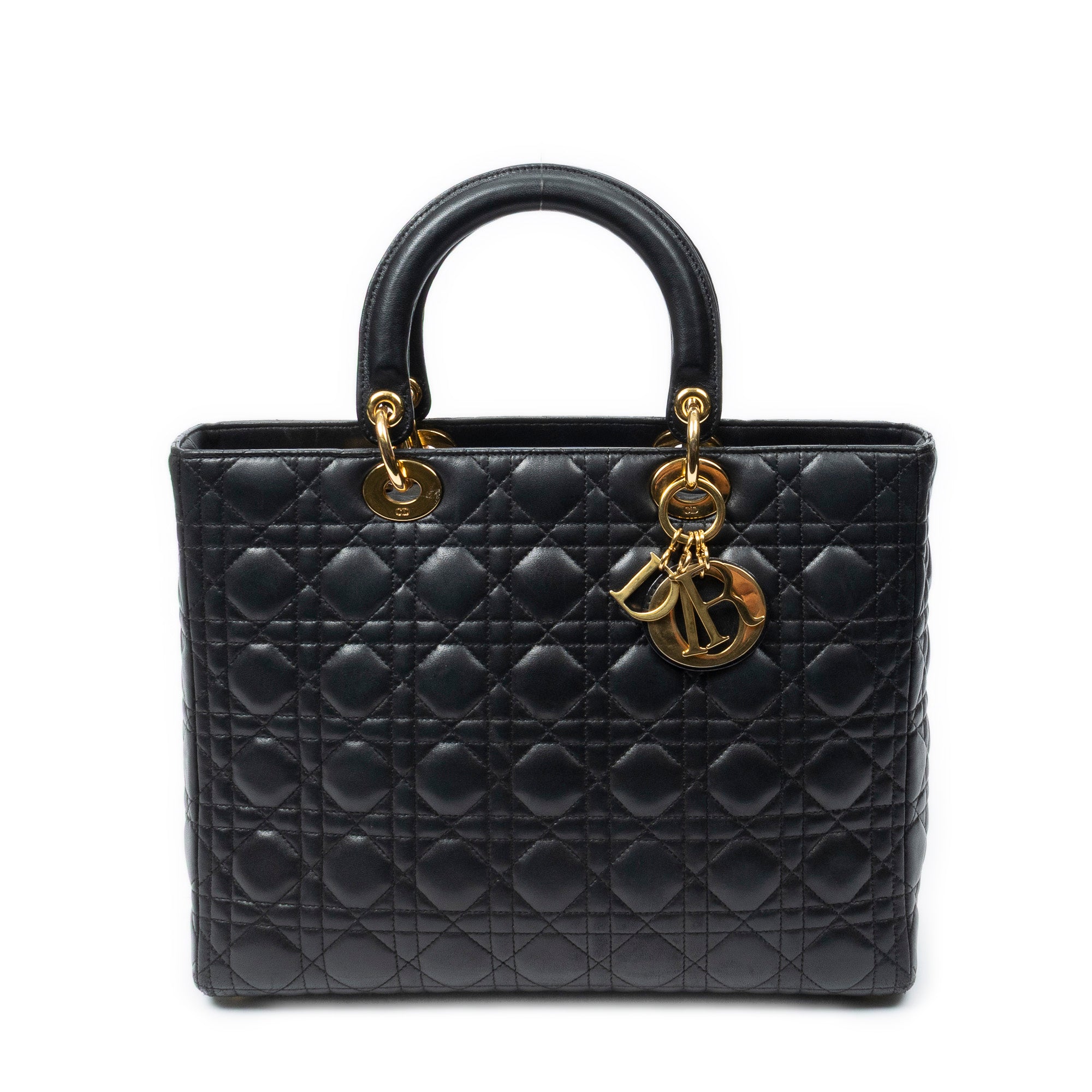 Handbag Large Lady Dior Zip Black Cannage Lambskin Leather
