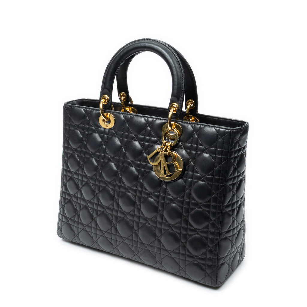 Handbag Large Lady Dior Zip Black Cannage Lambskin Leather