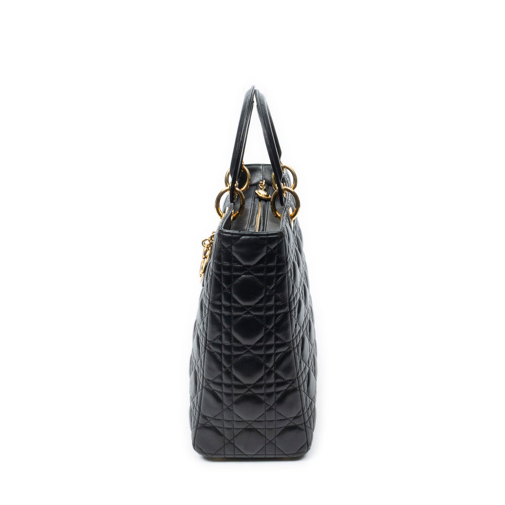 Handbag Large Lady Dior Zip Black Cannage Lambskin Leather