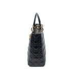Handbag Large Lady Dior Zip Black Cannage Lambskin Leather