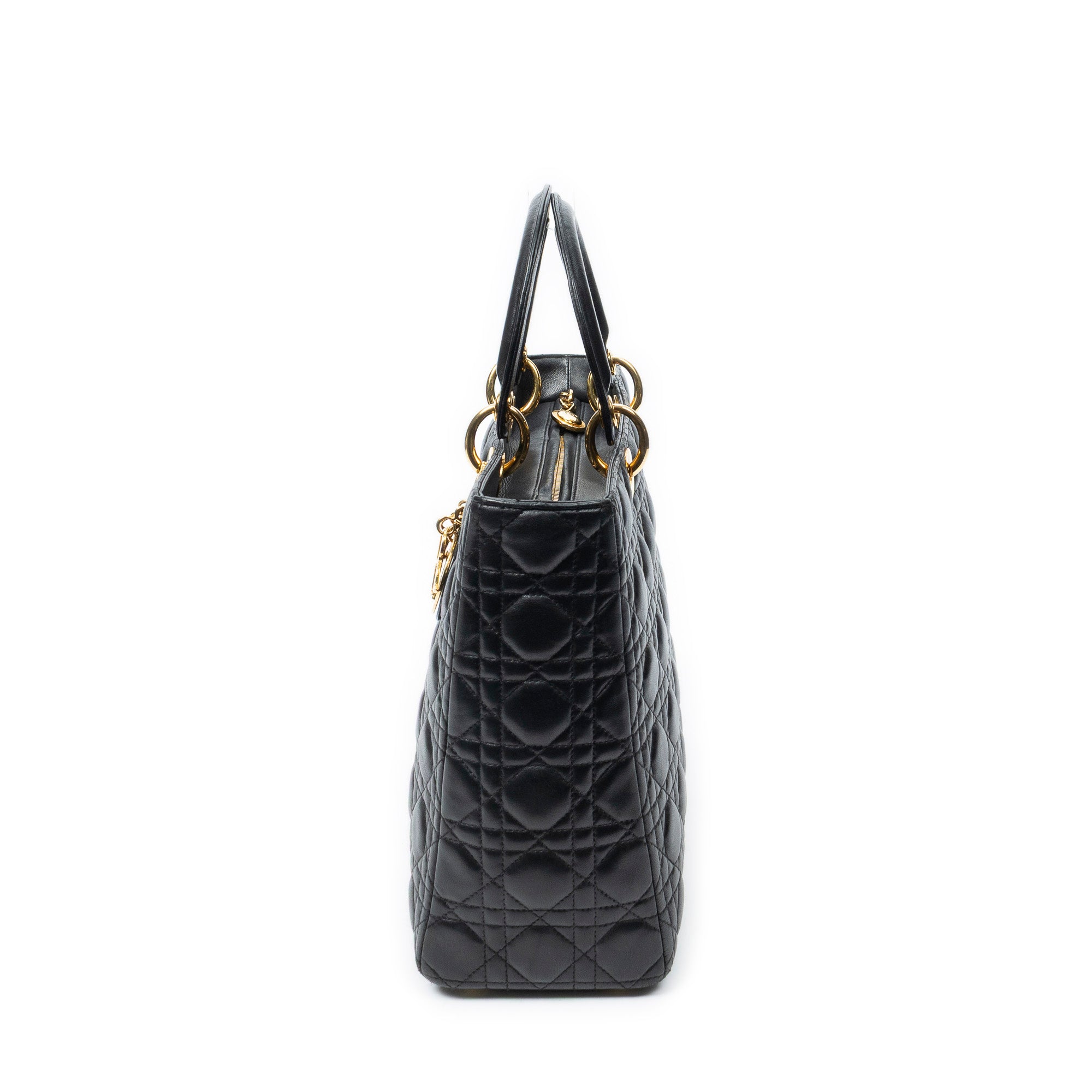 Handbag Large Lady Dior Zip Black Cannage Lambskin Leather