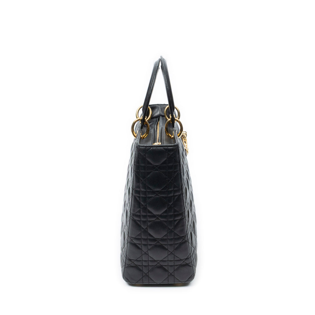 Handbag Large Lady Dior Zip Black Cannage Lambskin Leather
