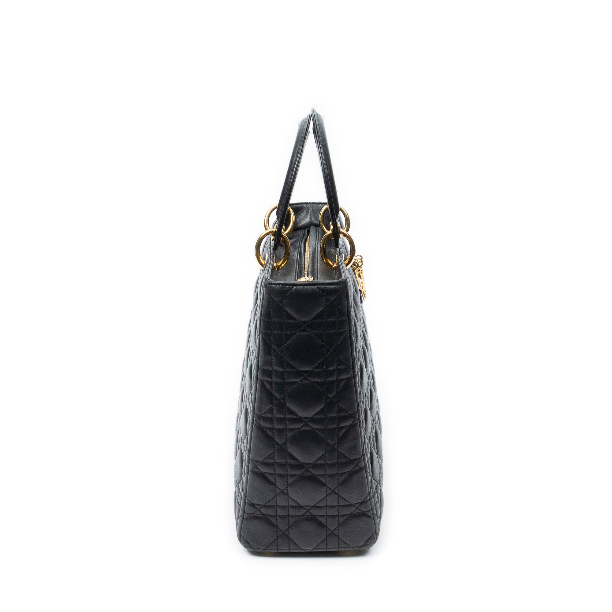 Handbag Large Lady Dior Zip Black Cannage Lambskin Leather