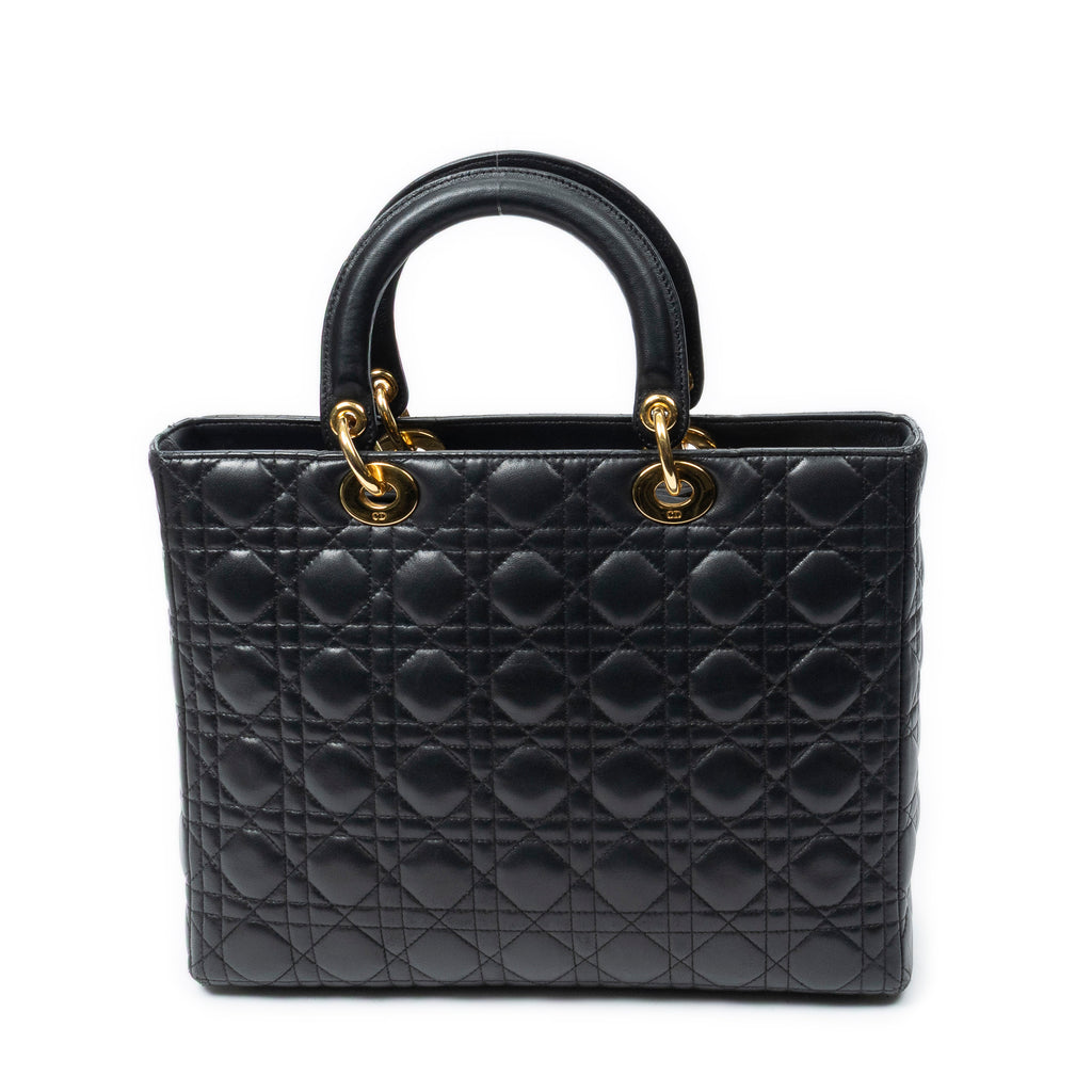 Handbag Large Lady Dior Zip Black Cannage Lambskin Leather