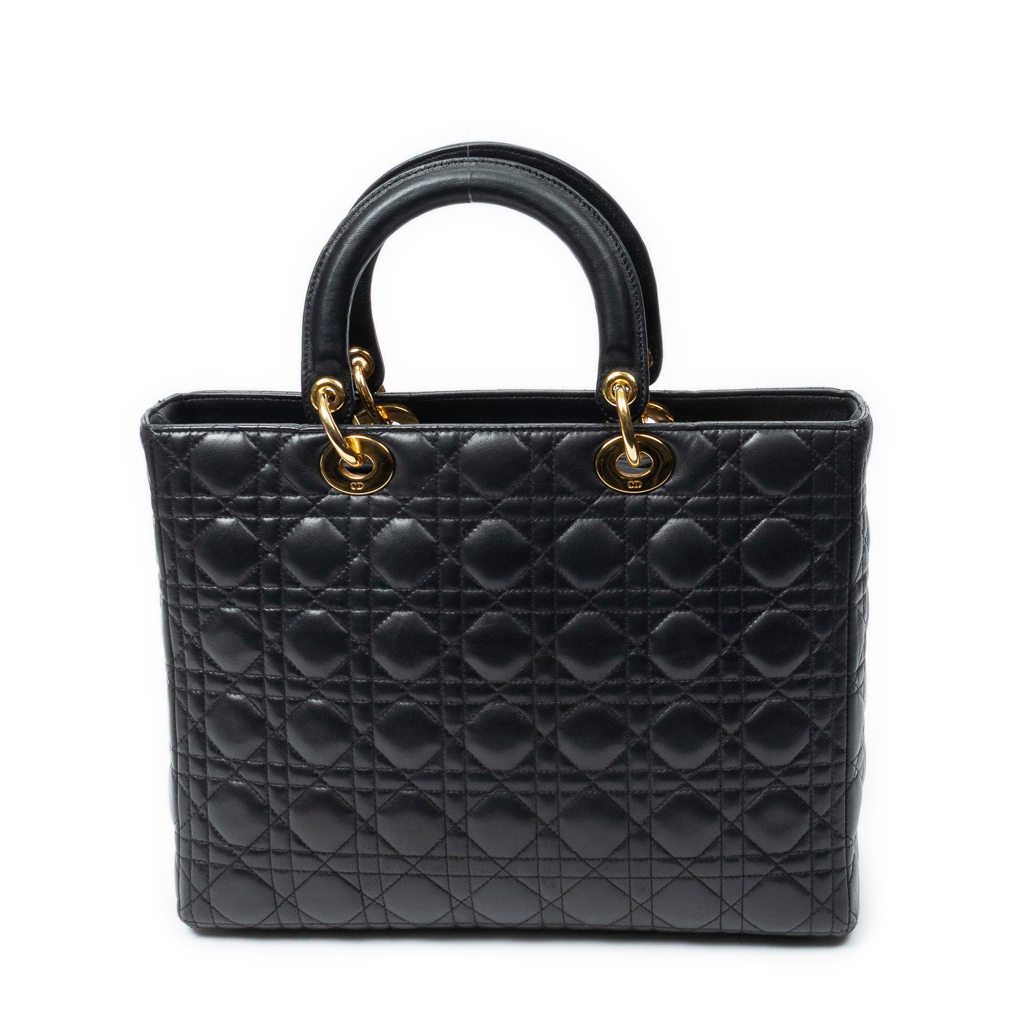 Handbag Large Lady Dior Zip Black Cannage Lambskin Leather