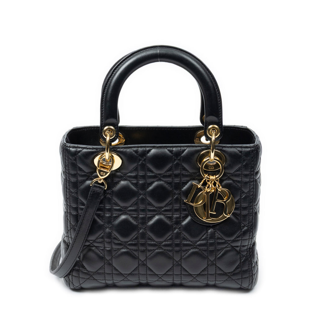 Shoulder Bag Medium Lady Dior Zip Black Cannage Lambskin Leather
