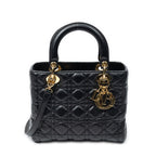 Shoulder Bag Medium Lady Dior Zip Black Cannage Lambskin Leather