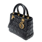 Shoulder Bag Medium Lady Dior Zip Black Cannage Lambskin Leather