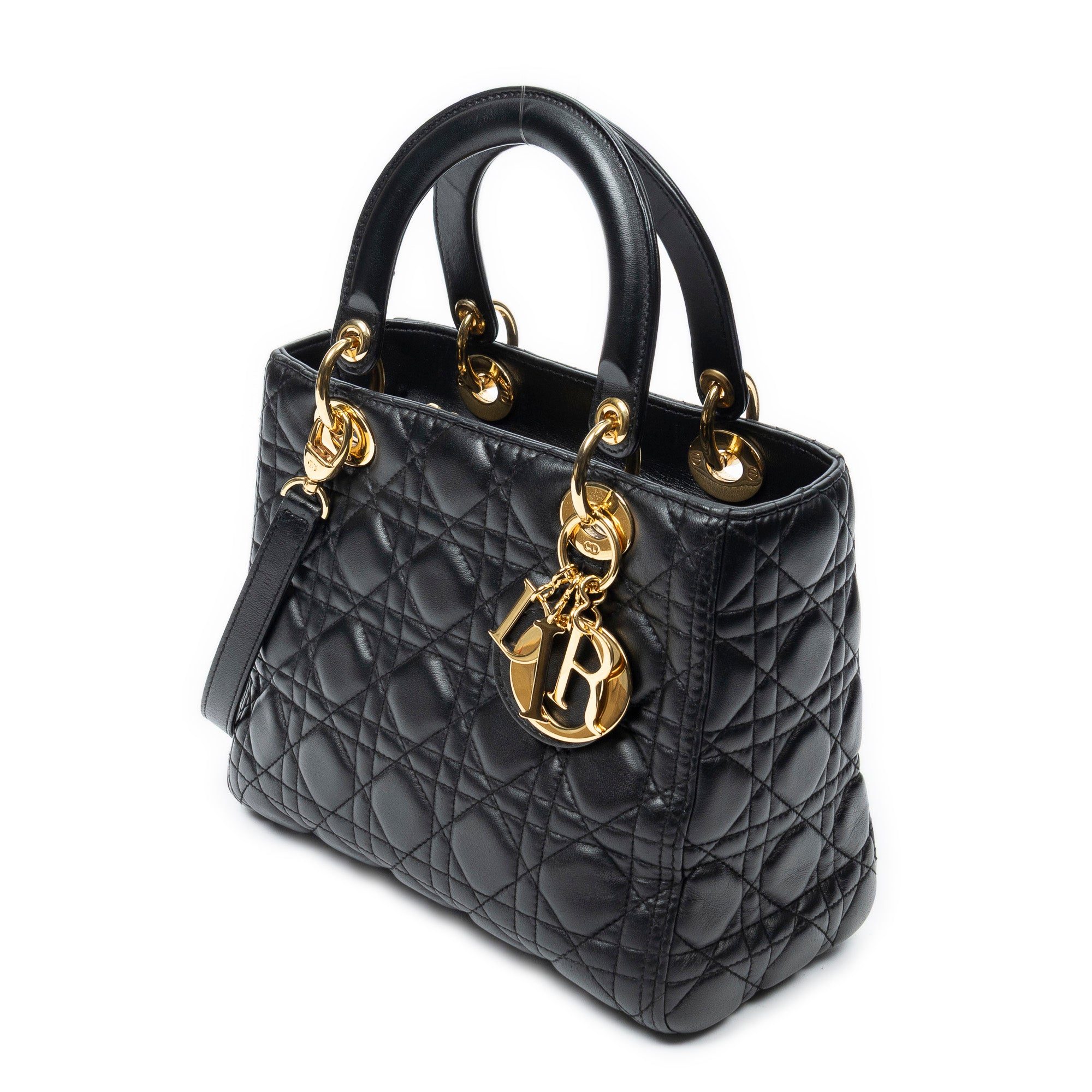Shoulder Bag Medium Lady Dior Zip Black Cannage Lambskin Leather