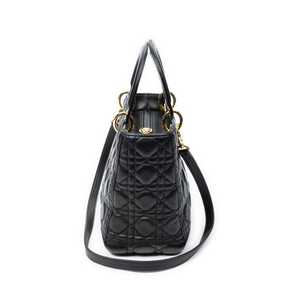 Shoulder Bag Medium Lady Dior Zip Black Cannage Lambskin Leather
