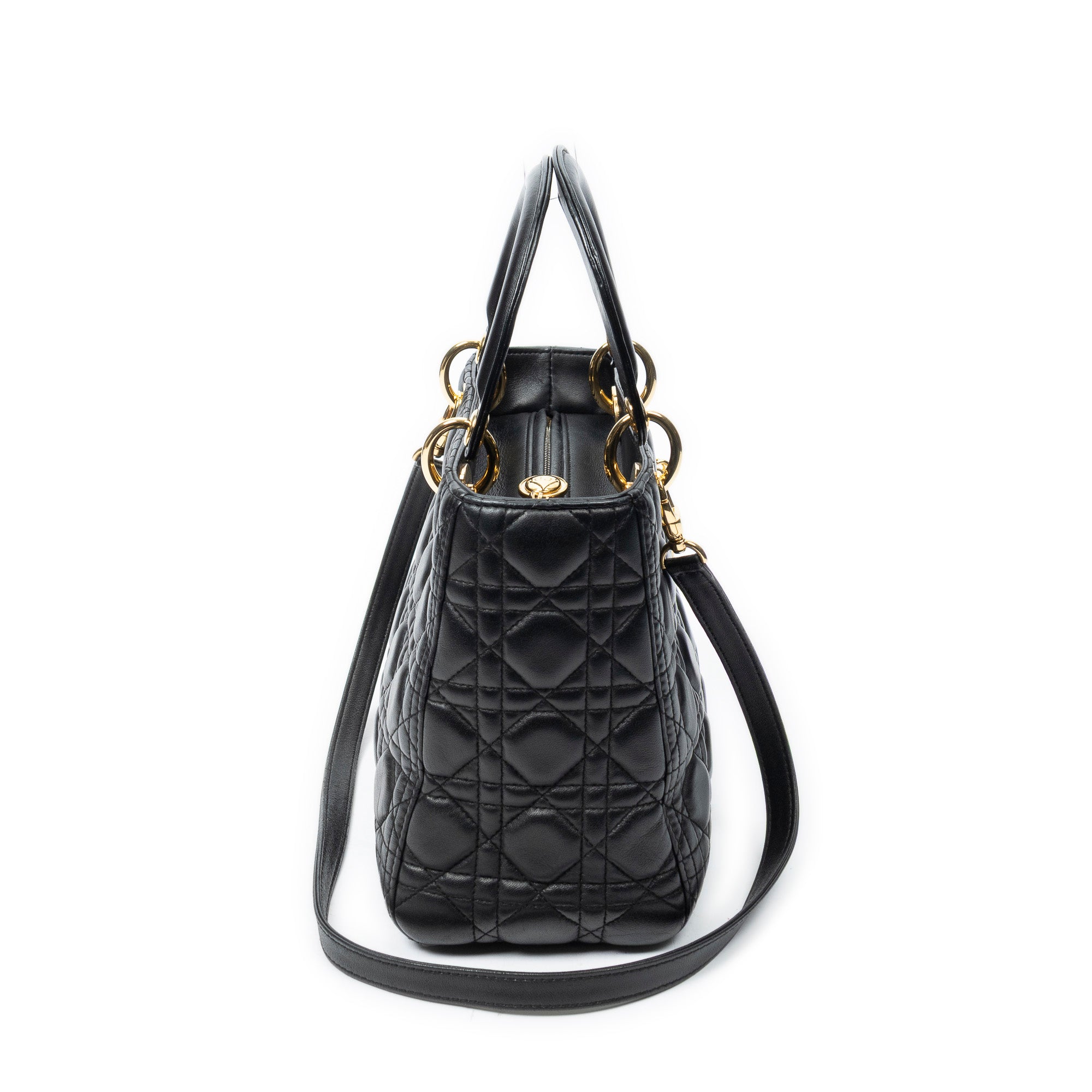 Shoulder Bag Medium Lady Dior Zip Black Cannage Lambskin Leather