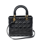 Shoulder Bag Medium Lady Dior Zip Black Cannage Lambskin Leather