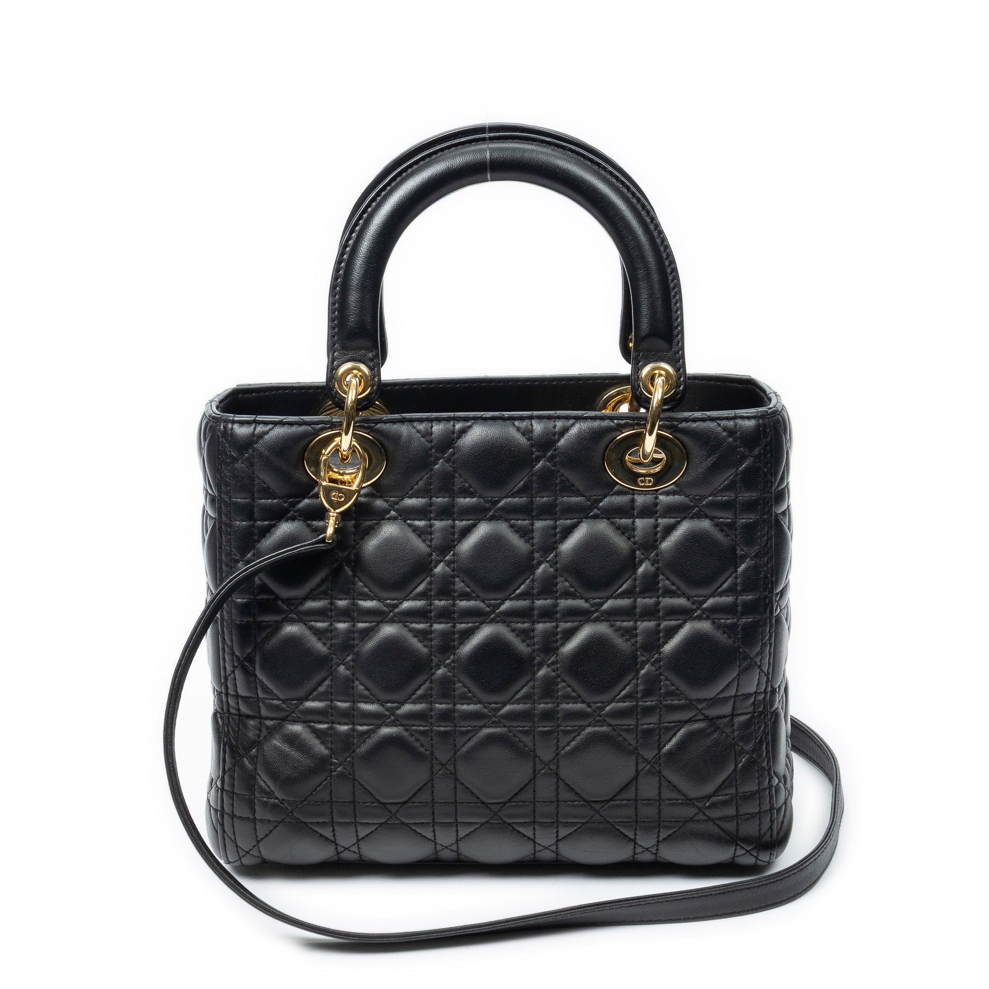 Shoulder Bag Medium Lady Dior Zip Black Cannage Lambskin Leather