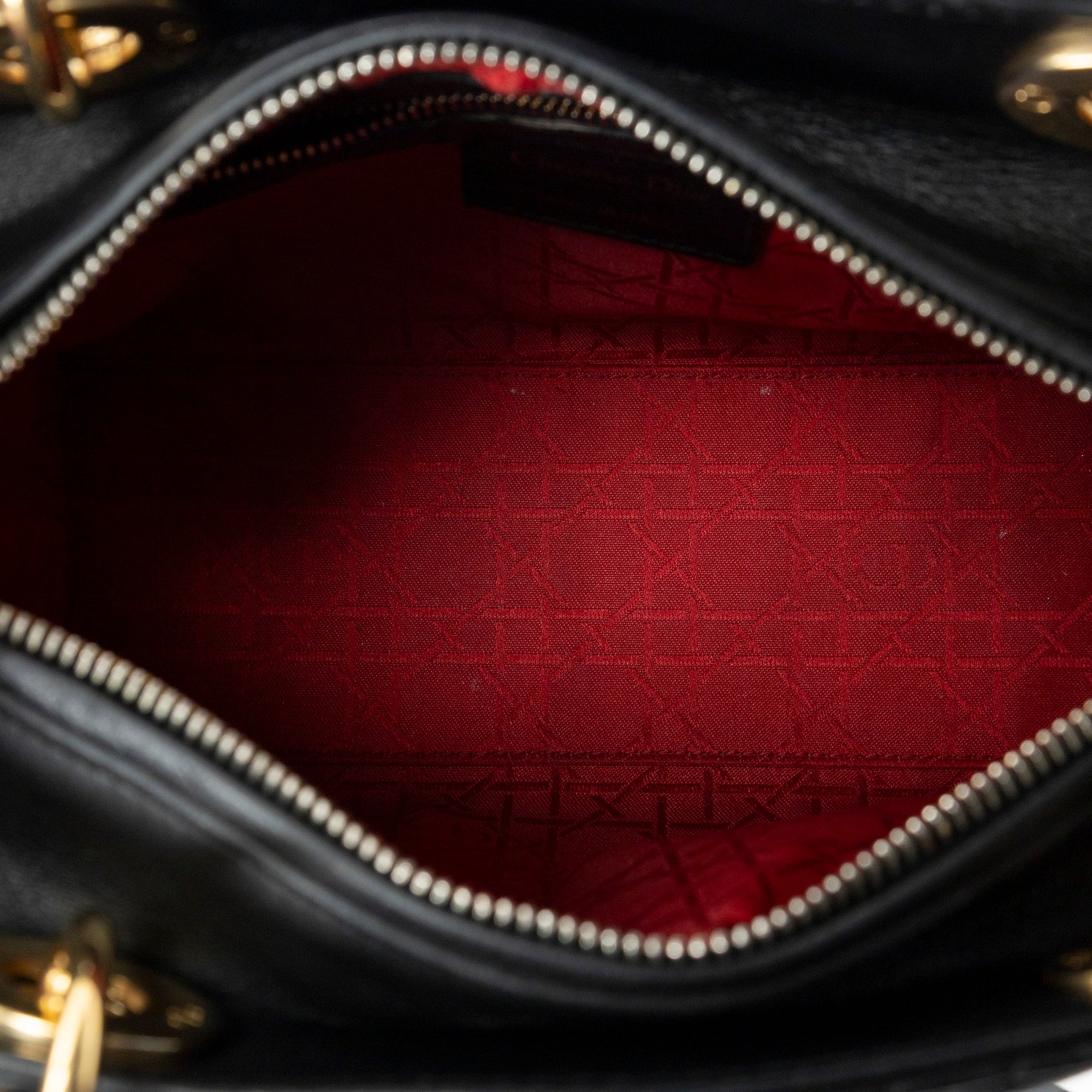 Shoulder Bag Medium Lady Dior Zip Black Cannage Lambskin Leather