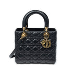 Shoulder Bag Medium Lady Dior Zip Black Cannage Lambskin Leather
