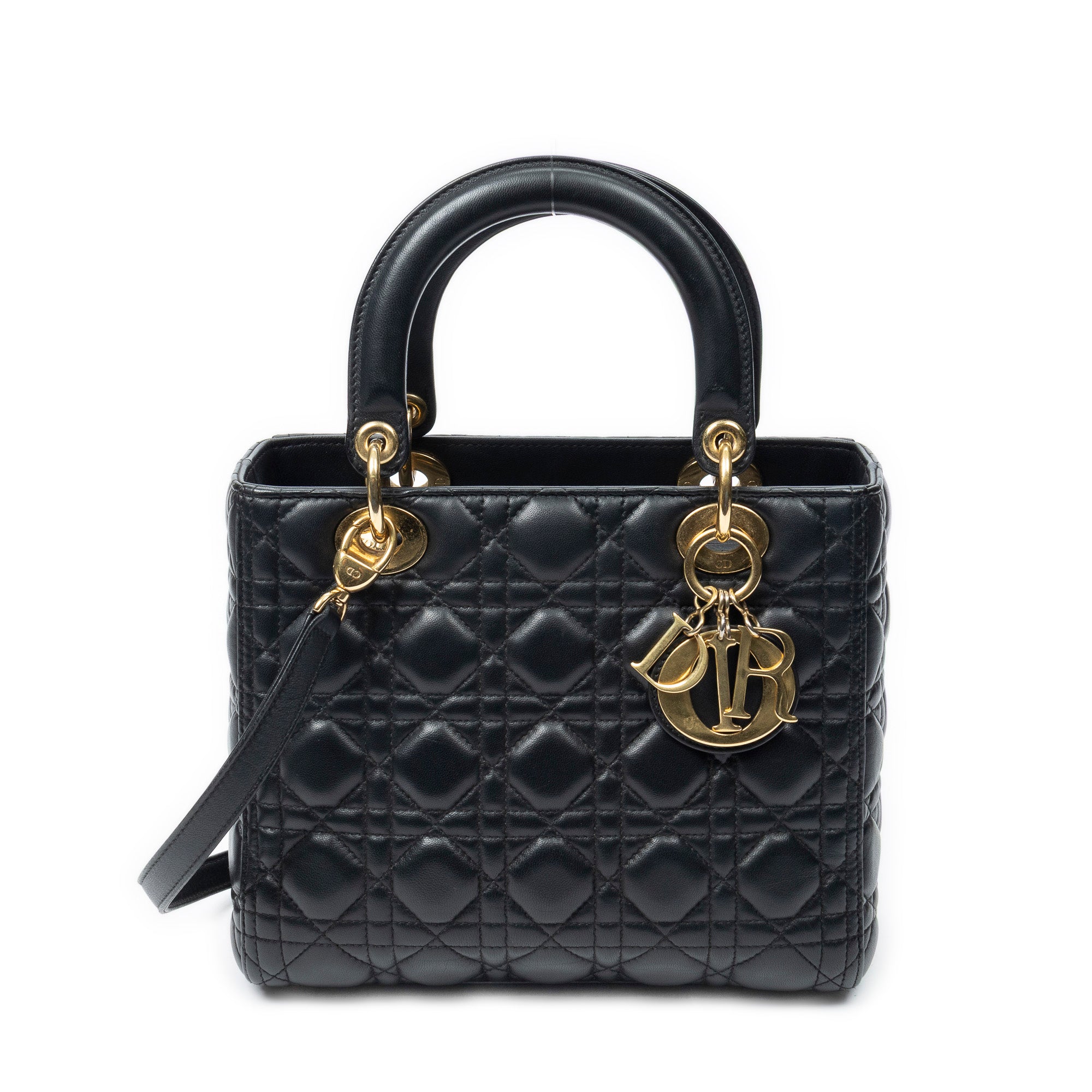 Shoulder Bag Medium Lady Dior Zip Black Cannage Lambskin Leather