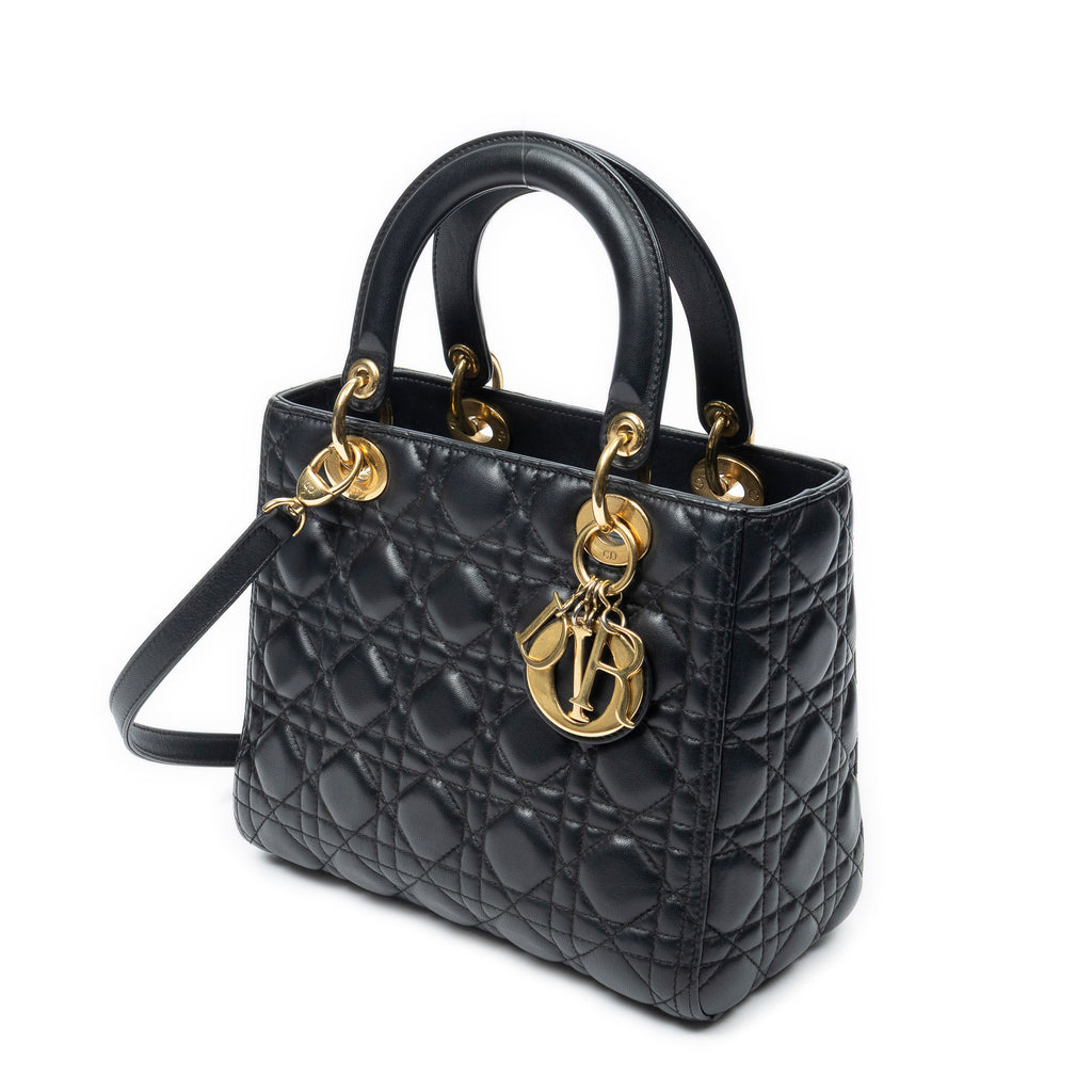 Shoulder Bag Medium Lady Dior Zip Black Cannage Lambskin Leather