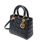 Shoulder Bag Medium Lady Dior Zip Black Cannage Lambskin Leather