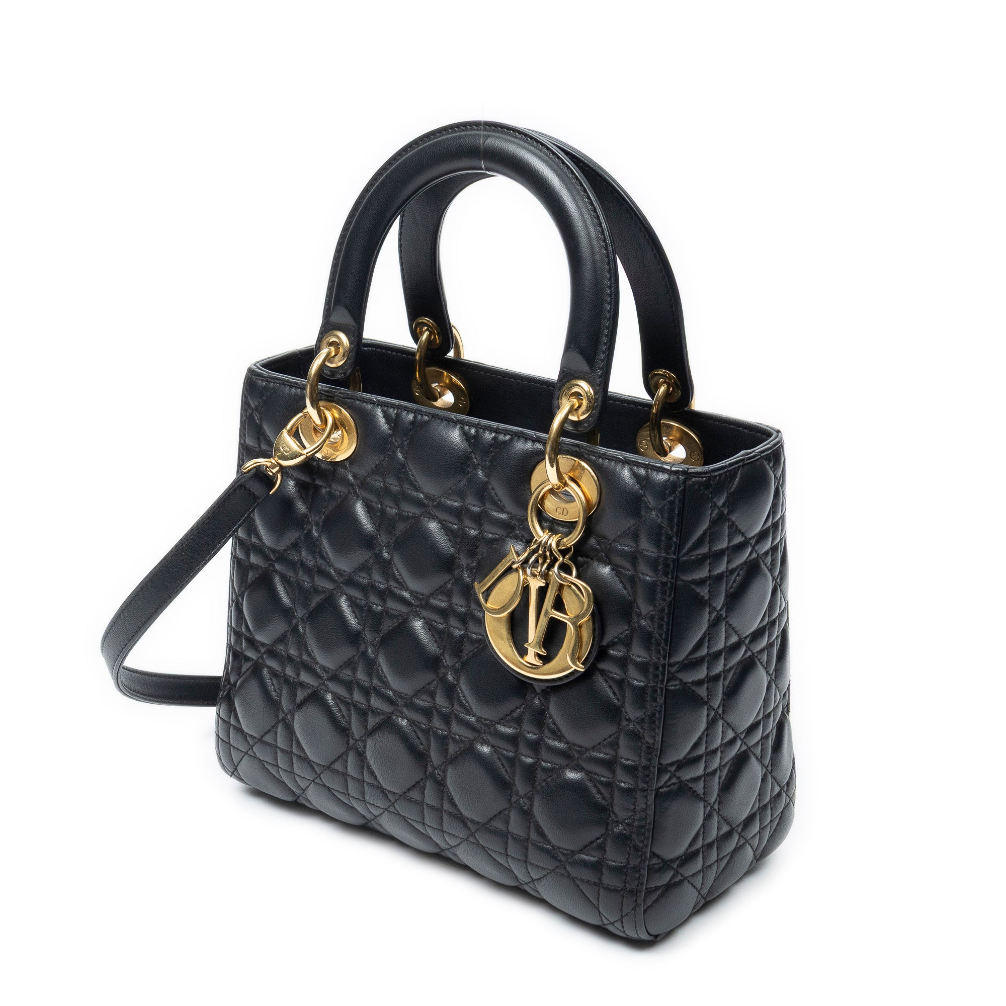 Shoulder Bag Medium Lady Dior Zip Black Cannage Lambskin Leather