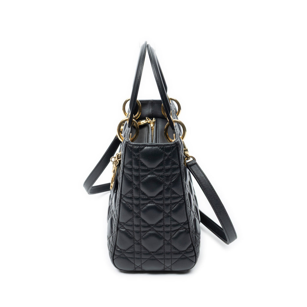 Shoulder Bag Medium Lady Dior Zip Black Cannage Lambskin Leather