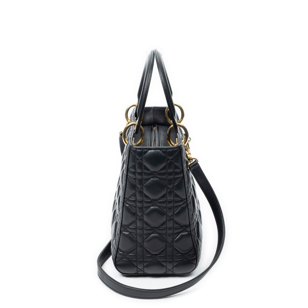 Shoulder Bag Medium Lady Dior Zip Black Cannage Lambskin Leather