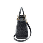 Shoulder Bag Medium Lady Dior Zip Black Cannage Lambskin Leather