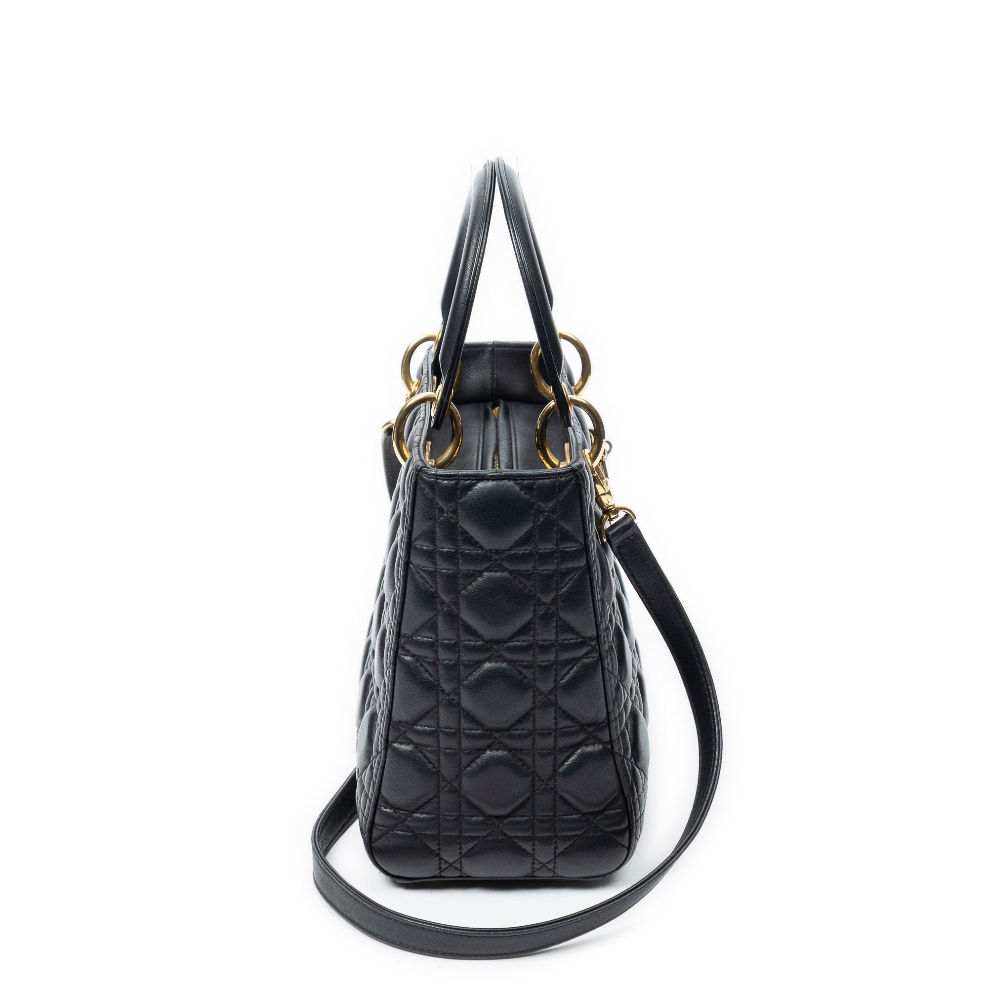 Shoulder Bag Medium Lady Dior Zip Black Cannage Lambskin Leather