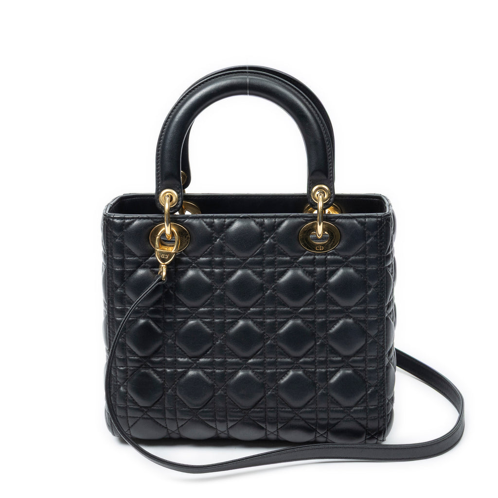 Shoulder Bag Medium Lady Dior Zip Black Cannage Lambskin Leather