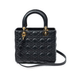 Shoulder Bag Medium Lady Dior Zip Black Cannage Lambskin Leather