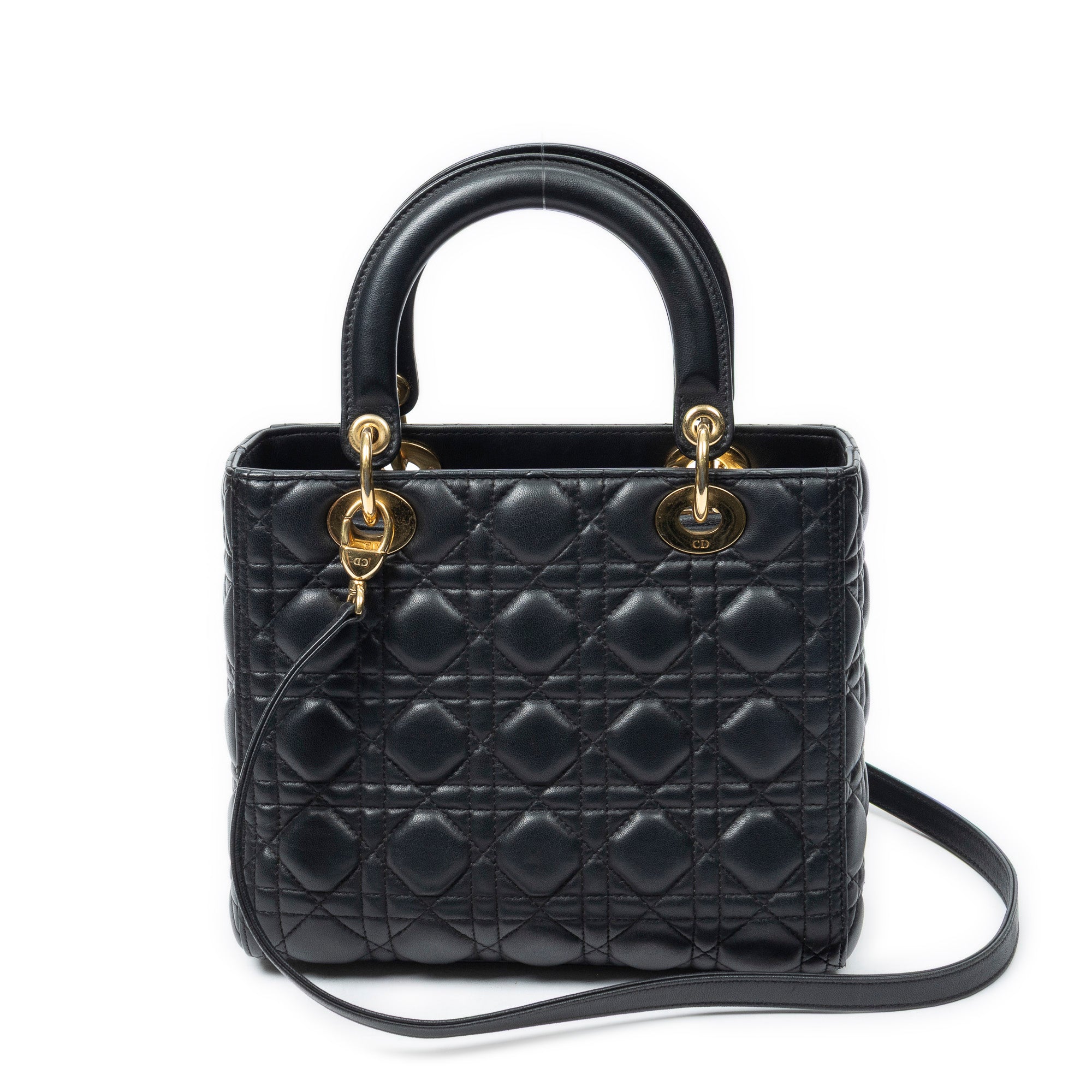 Shoulder Bag Medium Lady Dior Zip Black Cannage Lambskin Leather