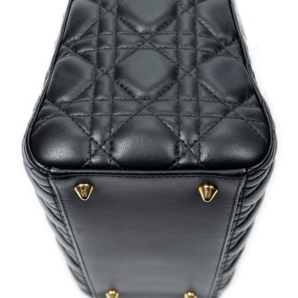 Shoulder Bag Medium Lady Dior Zip Black Cannage Lambskin Leather