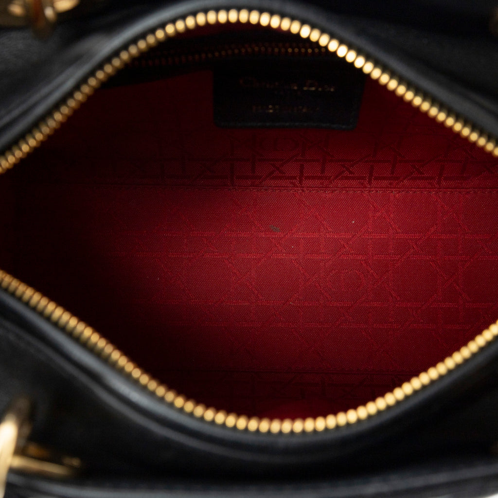 Shoulder Bag Medium Lady Dior Zip Black Cannage Lambskin Leather