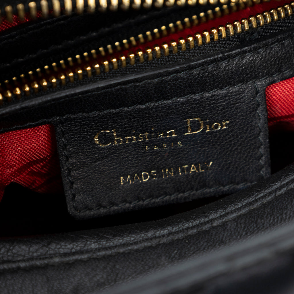 Shoulder Bag Medium Lady Dior Zip Black Cannage Lambskin Leather